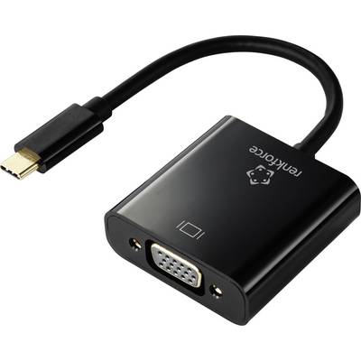 Black USB-C to VGA adapter with a short cable. Marked with 'fenikotec' and a symbol on top.