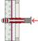 Cross-section diagram showing a bolt securing two layers, with an anchor expanding in the material as the bolt is tightened.