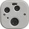 Back of a technical device with two adjustment screws, rotary switch for 'OFF' and 'ON', CE marking and additional symbols.