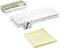 Two white cleaning cloths with yellow stripes, a yellow microfibre cloth and two small filter inserts by Kärcher.