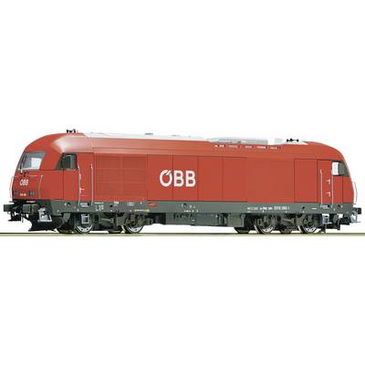 A red ÖBB train with 'ÖBB' written on its side, standing on a railway track, viewed from the side.