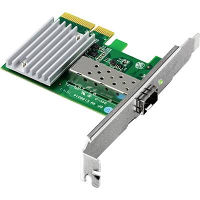 A green network card with a heatsink and PCIe slot shows connections for high-speed data transmission.