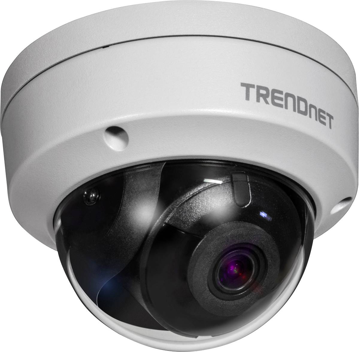 Dome surveillance camera mounted on the ceiling, brand TRENDnet.