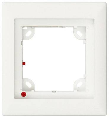 White square frame for a light switch or socket, without connected device, with red dot bottom left.