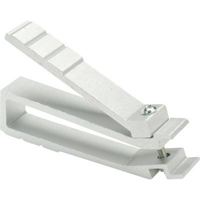 Grey metal window wedge with screw mechanism for fixing window position.