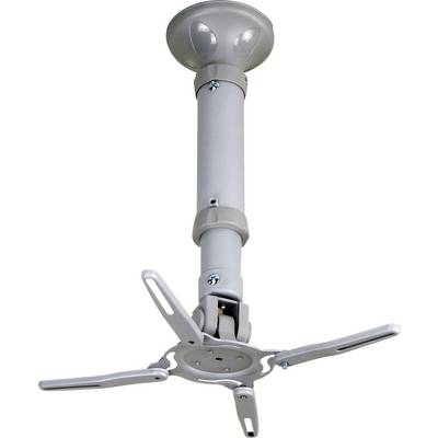 Metal ceiling-mounted projector bracket with a three-legged arm featuring adjustable joints, suitable for various projector sizes.