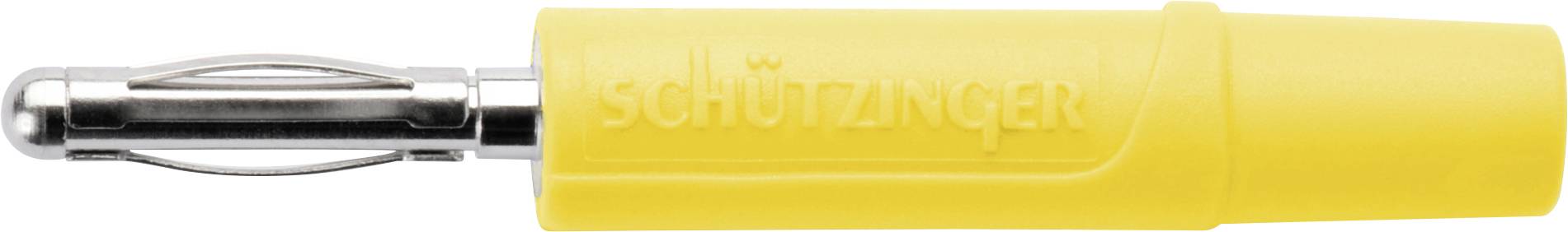 Yellow protective cap connector from PCE Instruments, product name 'SCHÜTZINGER', showing the metal plug and the yellow plastic cover.
