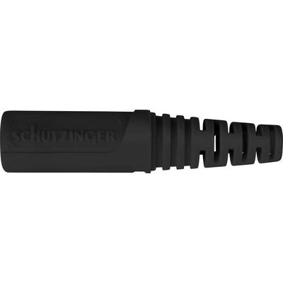 A black cable protection sleeve with the 'Schützinger' logo, featuring a flexible spiral designed to protect cables from damage.
