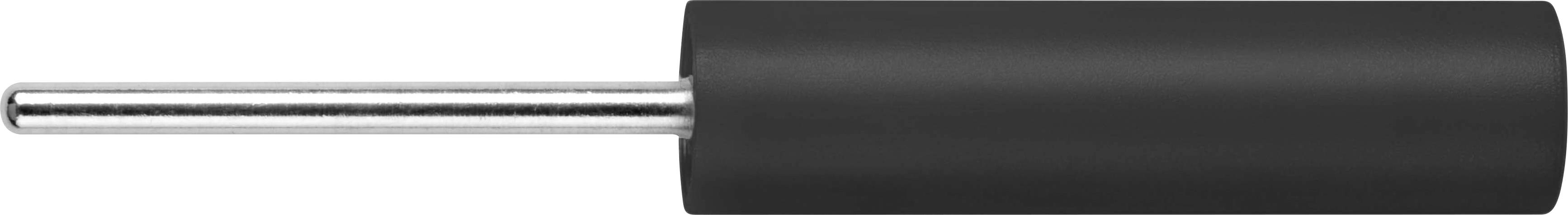 Black cylindrical handle with silver metal pin, possibly part of a tool or device.