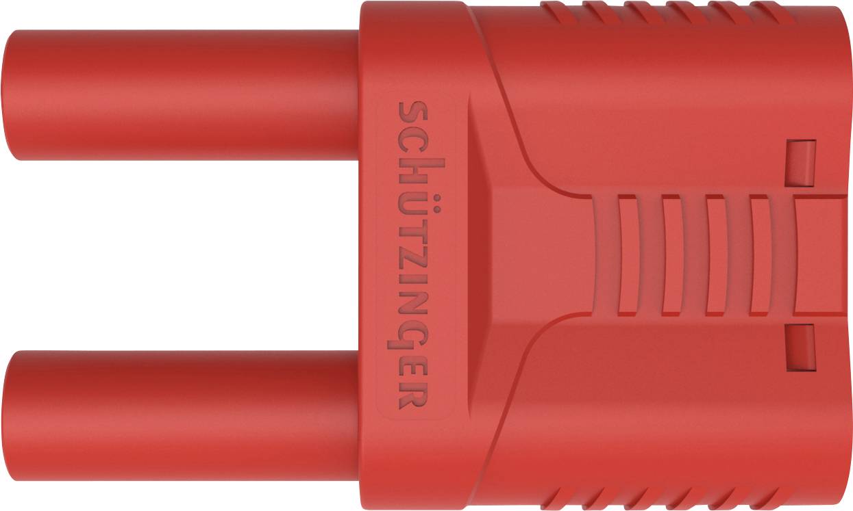 A red safety plug with two parallel pins, labelled 'SCHÜTZINGER', provides a secure electrical connection.