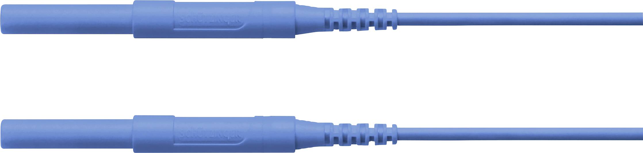 Two blue cables with ribbed ends lie parallel to each other.