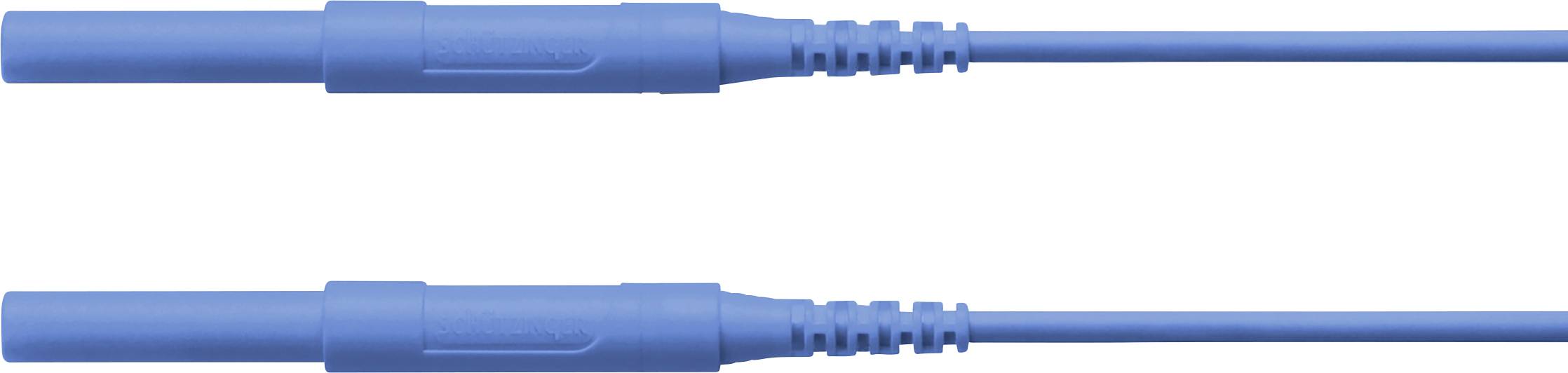 Two blue medical cables with ribbed connectors for electromedical devices, arranged in parallel.