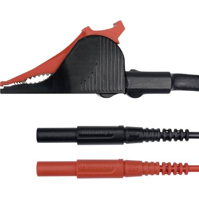 Black and red crocodile clips with cables, used for electrical connections and testing equipment.