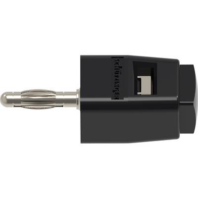 Black audio adapter with 6.35 mm jack plug and USB connection; used for connecting various audio devices.