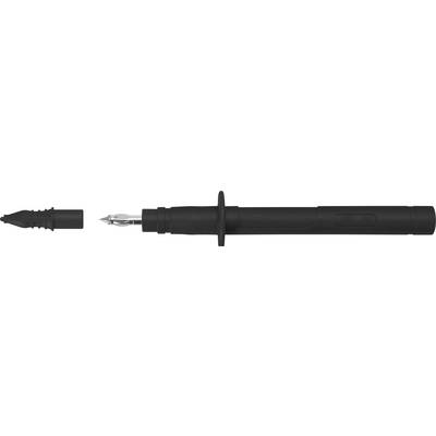 A black voltage tester, consisting of a pen with a removable cap and metal tip, for testing electrical circuits.