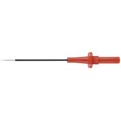 Red measurement test cable with sharp metal tip and insulating sleeve, used for electrical checking and measurement.