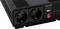 A black voltage converter with two plug sockets, USB port and power on/off switch, suitable for electrical devices.