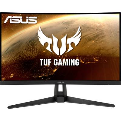 An ASUS TUF Gaming Monitor with a space-themed background image. The ASUS logo is visible.