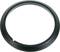 A black, round sealing ring with a smooth surface and a small indentation at one point.