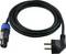 'Black network cable with blue connection point and black Schuko plug. Suitable for powering electronic devices.'