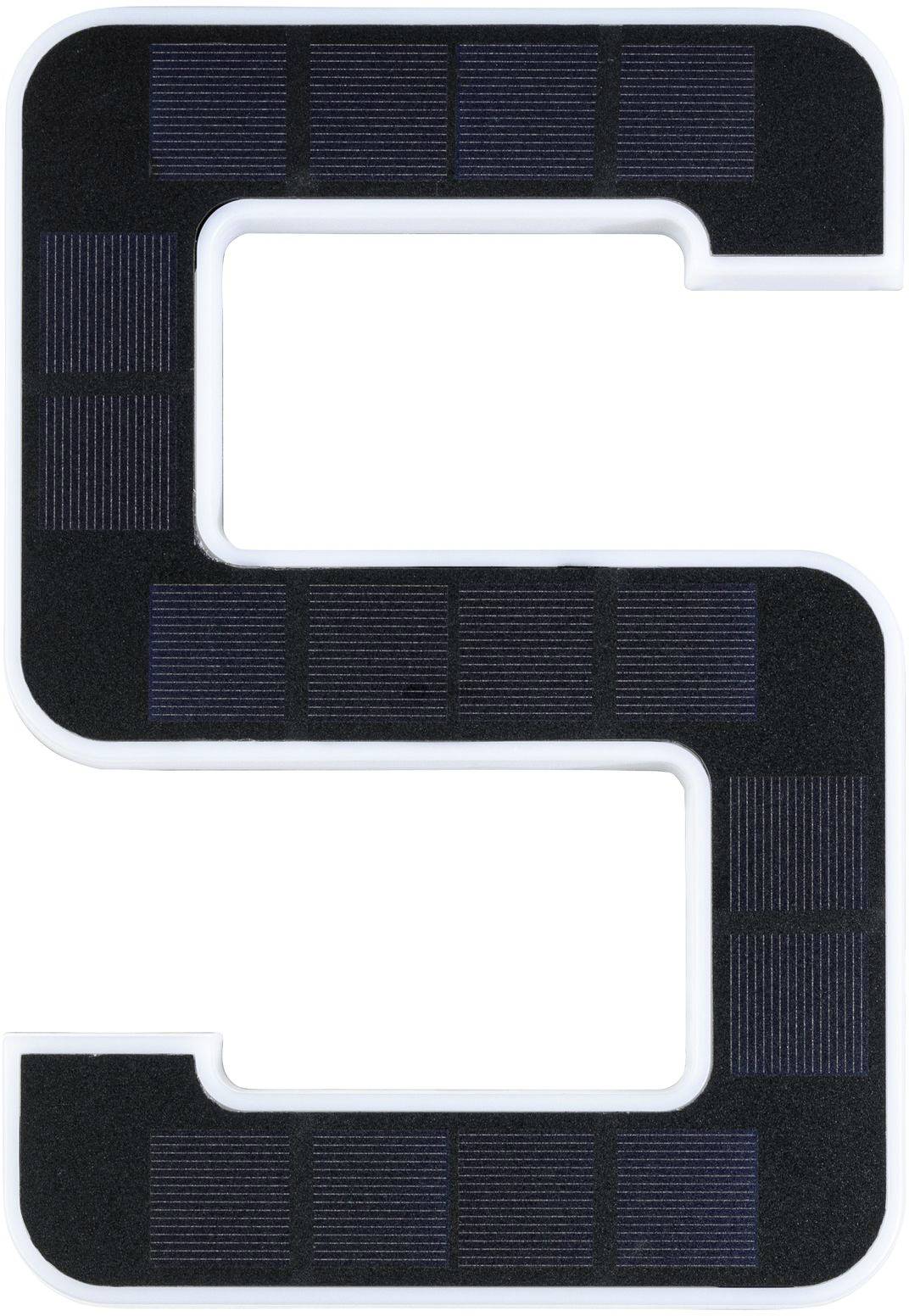 A large, stylised 'S' composed of small rectangular solar modules.