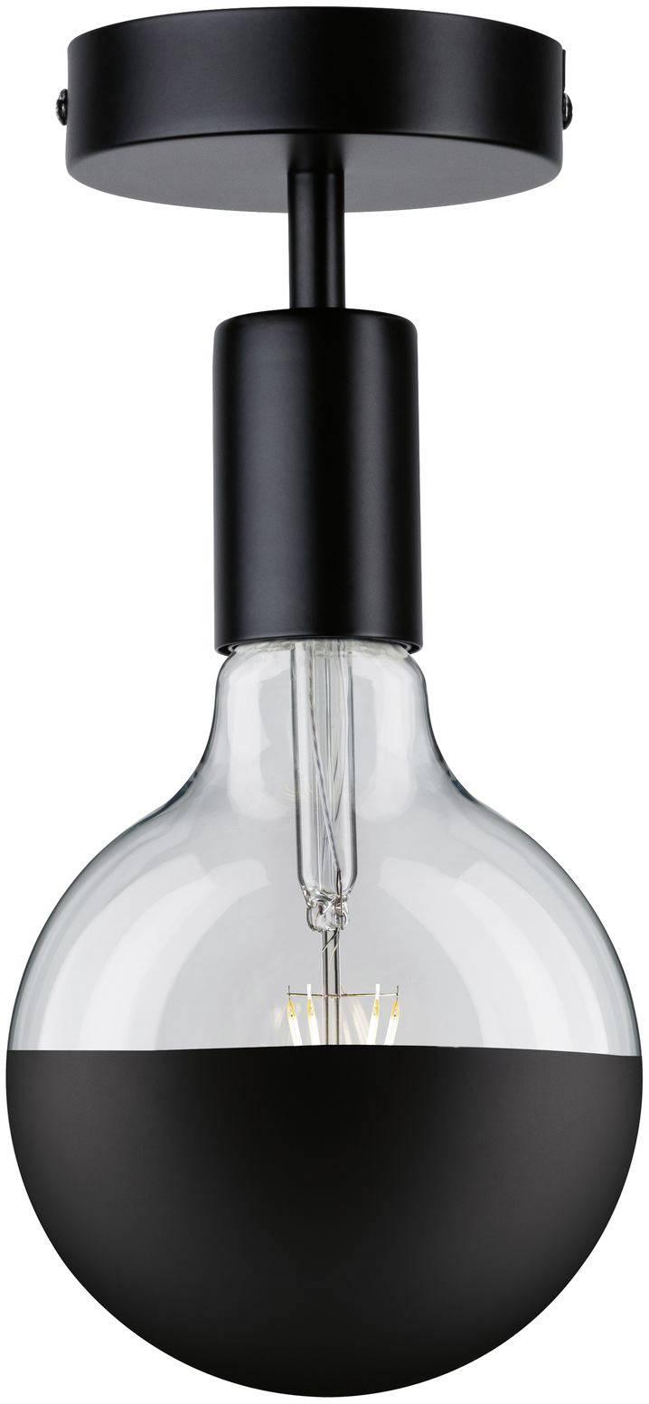 Ceiling light with black metal design and visible filament, suitable for contemporary room lighting.