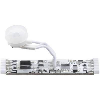 A LED strip with a motion sensor, connected via white cables, shows the electronic circuit for lighting control.<br><br>Note: The translation appears to already be in British English, so no significant changes were necessary.