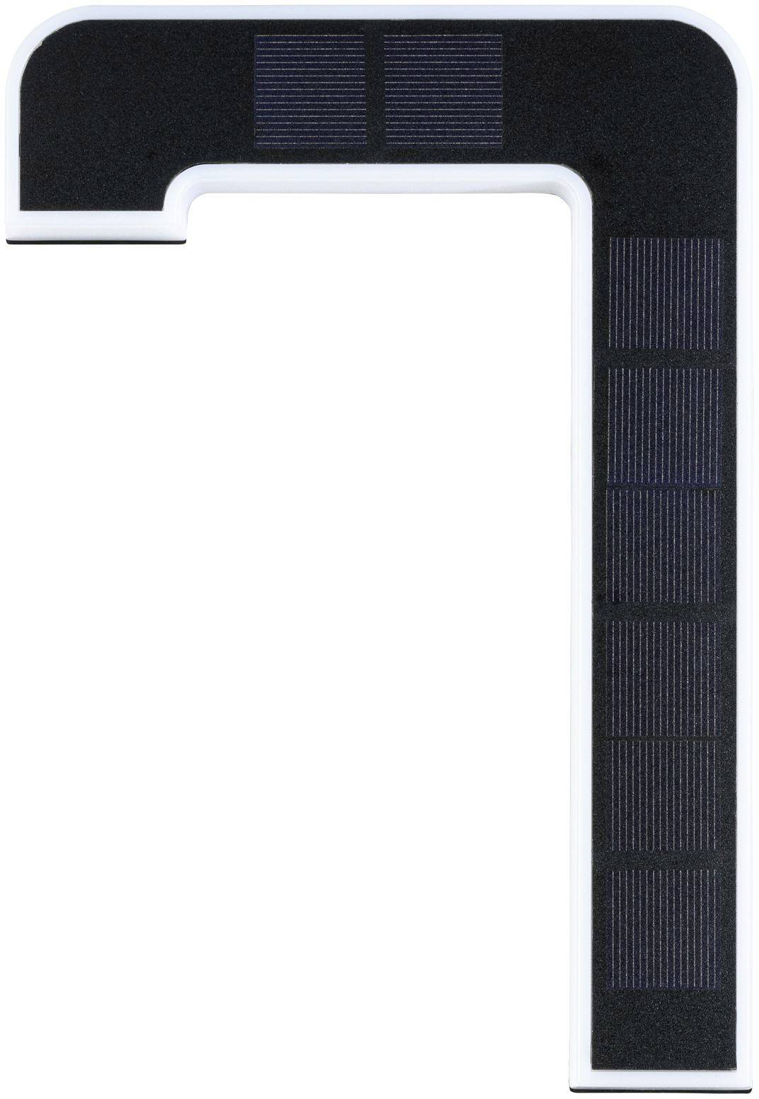 Solar module in L-shape with multiple panels on a black housing, suitable for corner mounting on buildings.