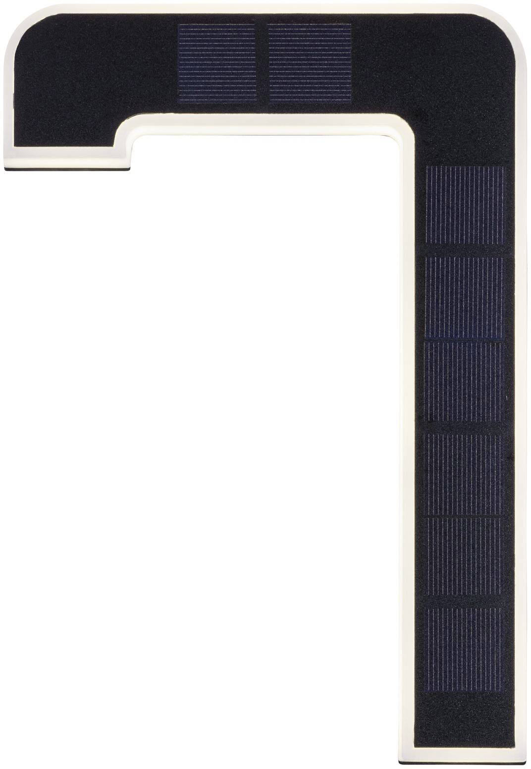 An L-shaped solar panel with multiple small, rectangular solar cells, arranged along the two outer edges.