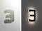 Links: Metal number '3' on a wall with a shadow. Right: Illuminated number '3' with backlighting on the same wall.