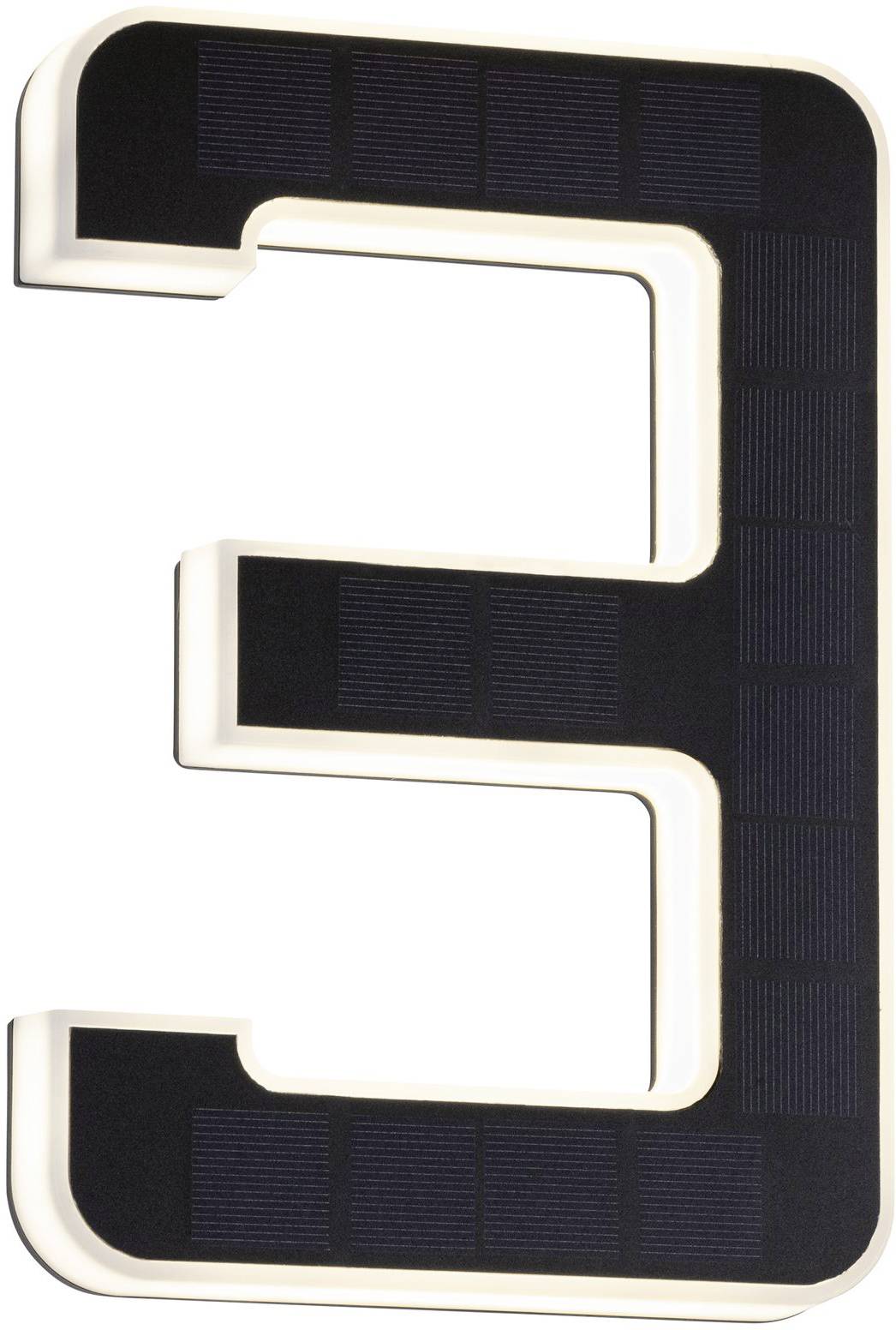 'Large black number 3 with white borders.'