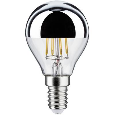 Light bulb with E14 bayonet cap, visible filaments and reflective coating. Typical for decorative lighting.