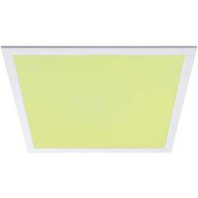 A square LED panel in yellow, embedded in a white frame, showcases modern lighting designs.