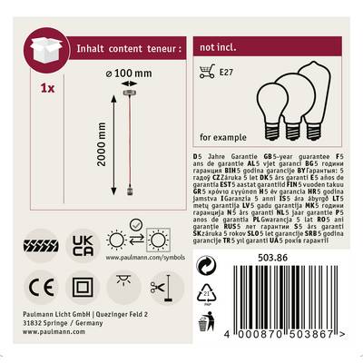 'Illustration of scope of delivery: A light bulb socket with cable and max. length 2000 mm. Bulbs not included.'