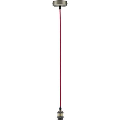 Metal lamp fitting with red cable, ceiling-mounted. Minimalist design, suitable for hanging light bulbs.