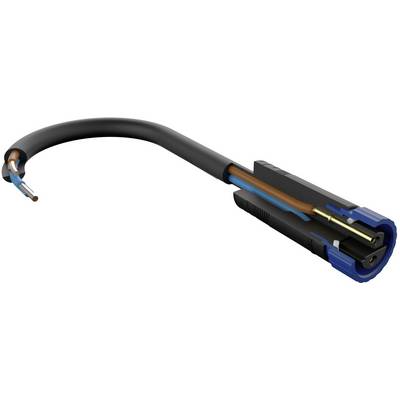 A black, round cable with two visible copper wires in a plastic plug, likely a charging cable or adapter.