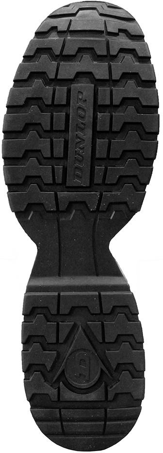 Black rubber sole of a boot with serrated profile grooves for improved ground grip.