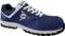 Blue sports shoe with white laces and rubber sole. Side logo and contrasting white accents.