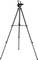 Black tripod with extendable legs and adjustable head, suitable for cameras or telescopes.