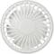 A white, round fan with a mesh grille, viewed from above. It is switched off.