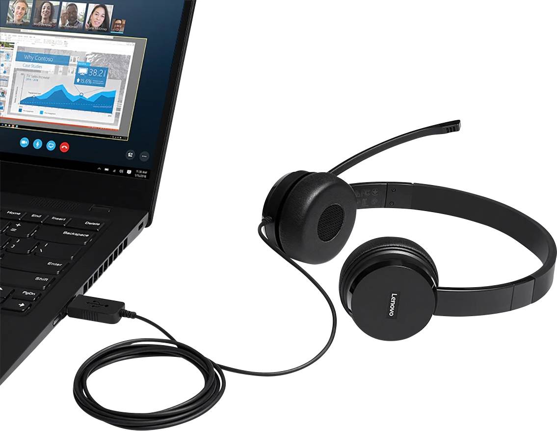 Lenovo 100 Stereo On-ear headset Corded (1075100) Stereo Black PC-2