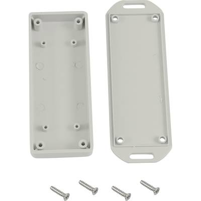 Two-part plastic enclosure with four matching metal screws, designed for mounting electronic components or devices.