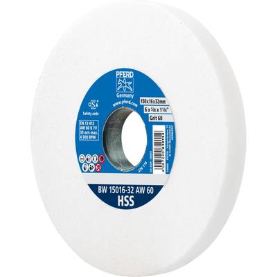 Grinding wheel with blue label, indicating size, grit (60) and manufacturer (PFERD).