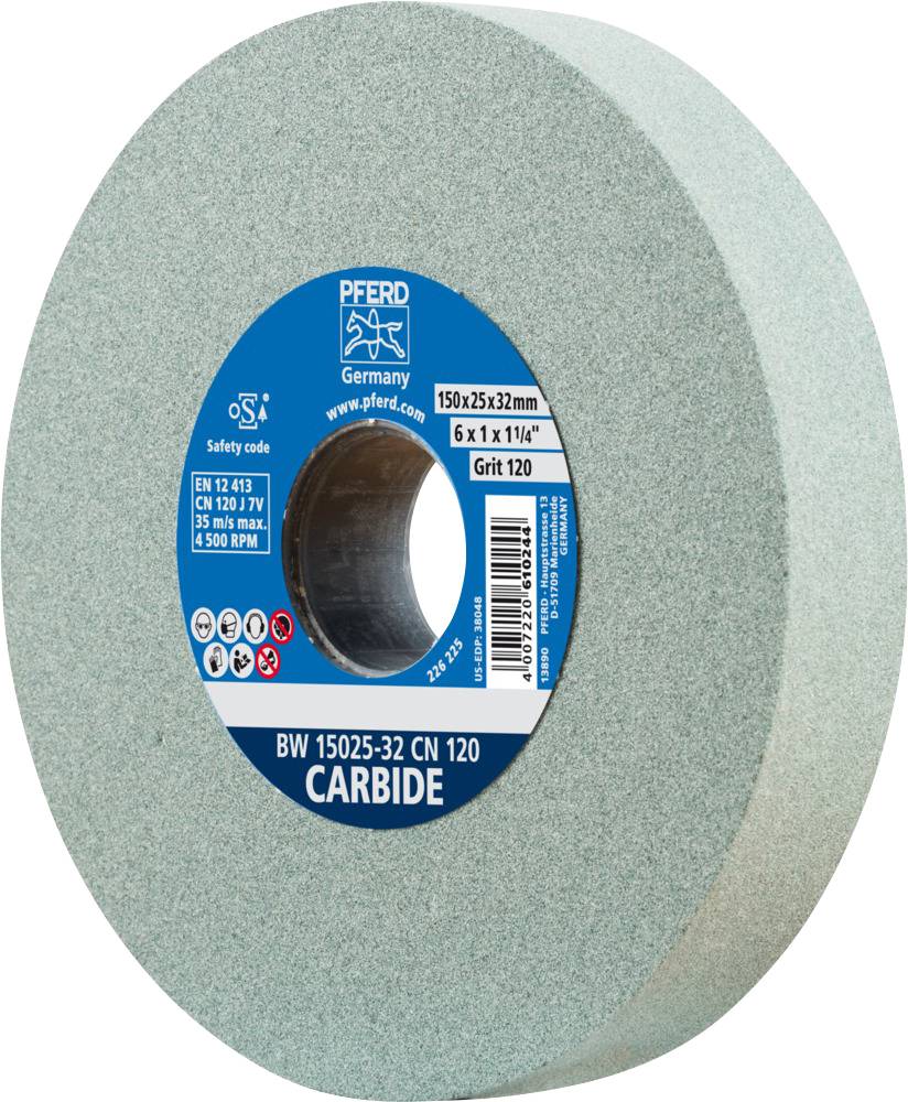 PFERD grinding wheel, model BW 15025-32 CN 120, diameter 150mm, width 25mm, grain size 120, made of carbide, suitable for 5,060 rpm.