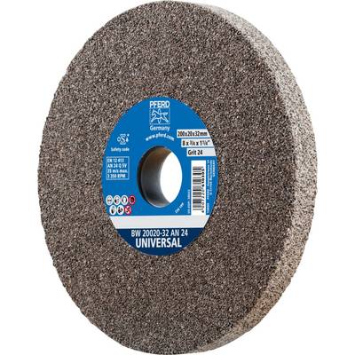 Blue-centred grinding disc with 'Universal' marking, grit size 24. Suitable for metal processing. Safety markings present.