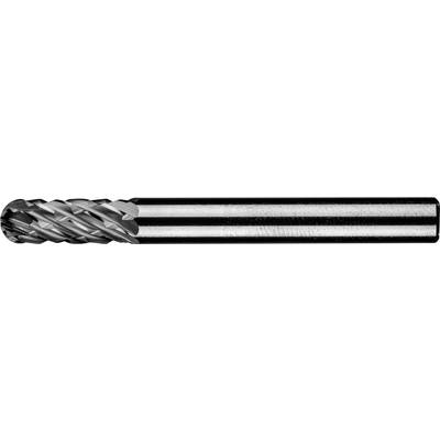 A cylindrical milling cutter with angled cutting teeth for metalworking, horizontal, silver-coloured with dark stripes.