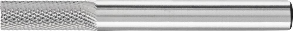 A cylindrical metal piece with a knurled handle on the left and a smooth surface on the right, positioned horizontally.