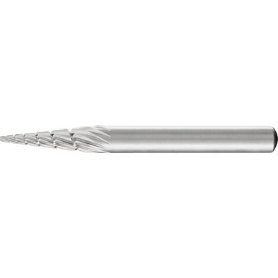A conical metal cutter with a spiral flute on one side, used for precise cutting work in metalworking.