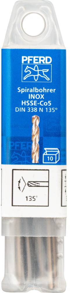 A pack of spiral drill bits made from HSS-E/steel, suitable for metalworking. Contains 10 pieces, drill angle 135 degrees.