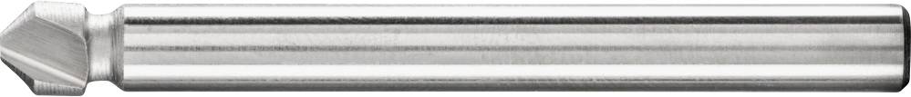 A cylindrical metal tool with an angled tip, likely a milling cutter or drill bit, is lying horizontally.